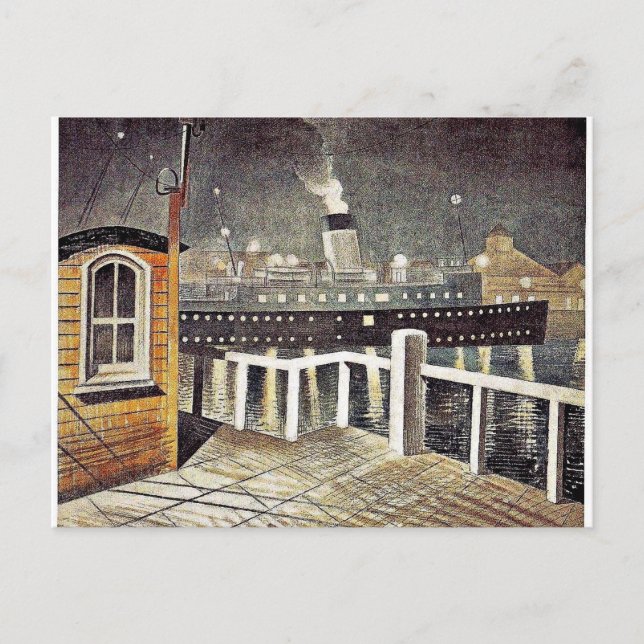 Cartão Postal Eric Ravilious art, S.S. Brighton deixando Newhave (Frente)