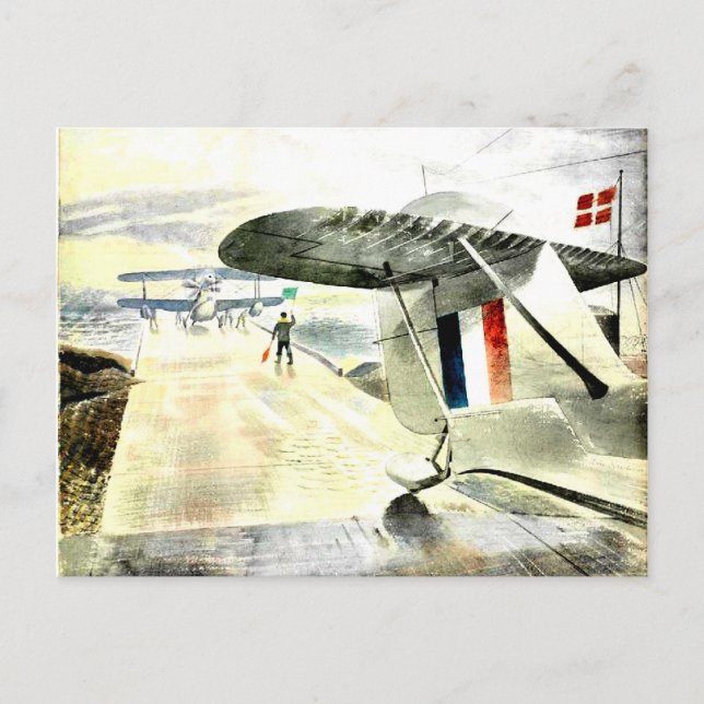 Cartão Postal Eric Ravilious art, Walrus Aircraft em Slipway (Frente)