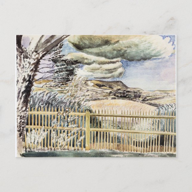 Cartão Postal Eric Ravilious - Firle Beacon, pintura de arte, (Frente)