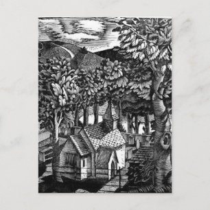 Cartão Postal Eric Ravilious - Igreja sob um Hill