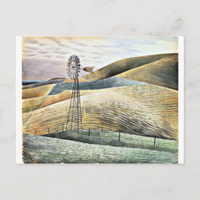Cartão Postal Eric Ravilious, pintura, Windmill, (Frente)