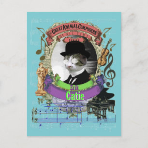 Cartão Postal Erik Catie Cat Animal Composer Satie Spoof