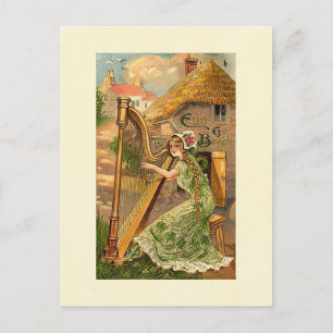 Cartão Postal Erin Go Bragh Harp Mulher