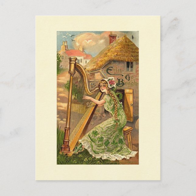 Cartão Postal Erin Go Bragh Harp Mulher (Frente)