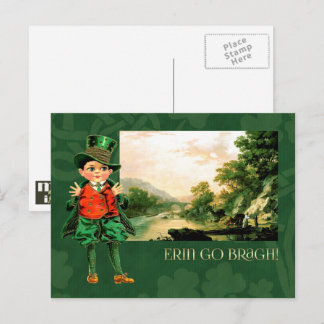Cartão Postal Erin Go Bragh. Vintage Little Irish Boy