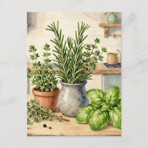 Cartão Postal Ervas Frescas de Cozinha Aquarela