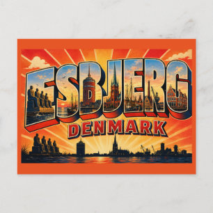 Cartão Postal Esbjerg Dinamarca Homem Encontra o Mar