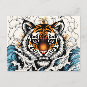 Cartão Postal Esboço Abstrato de Tigre na Água