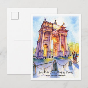 Cartão Postal Esboço aquarela arco paz cidade Milão