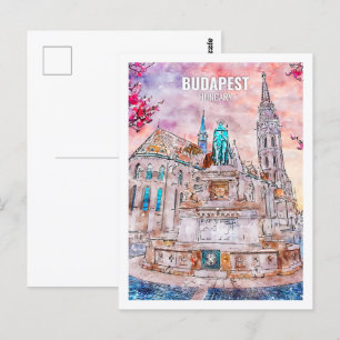 Cartão Postal Esboço aquarela de viagem famosa Budapeste Hungria