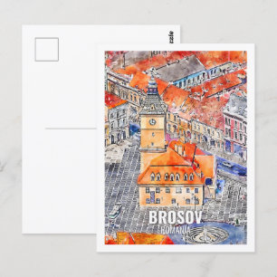 Cartão Postal Esboço aquarela viagem famosa Brosov Romênia