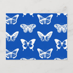 Cartão Postal Esboço da borboleta, azul de cobalto e branco