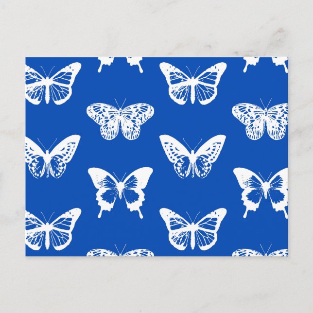 Cartão Postal Esboço da borboleta, azul de cobalto e branco (Frente)