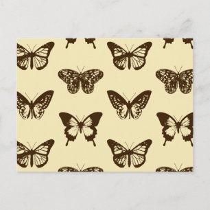 Cartão Postal Esboço da borboleta, castanho de chocolate em beg