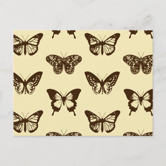 Cartão Postal Esboço da borboleta, castanho de chocolate em bege (Frente)