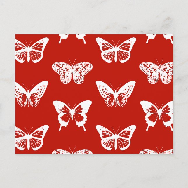 Cartão Postal Esboço da borboleta, vermelho e branco profundos (Frente)