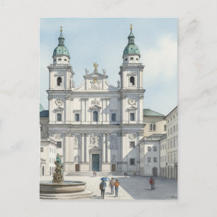 Cartão Postal Esboço da Catedral e Praça de Salzburgo