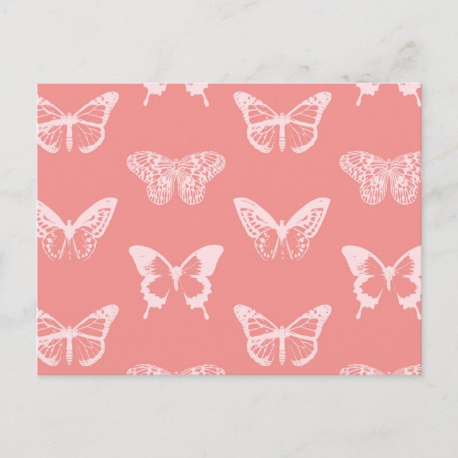 Cartão Postal Esboço de borboleta, rosa coral (Frente)