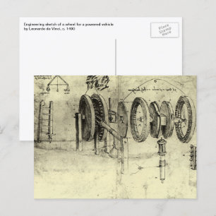 Cartão Postal Esboço de Engenharia de Leonardo da Vinci de uma r