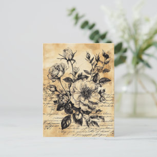 Cartão Postal Esboço Floral Russo com Caligrafia - Idade (10)