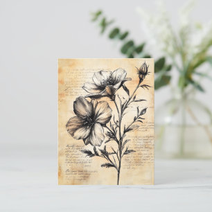 Cartão Postal Esboço Floral Russo com Caligrafia - Idade (6)