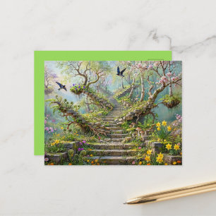 Cartão Postal Escadaria Surrealista de Primavera Engole Flores S