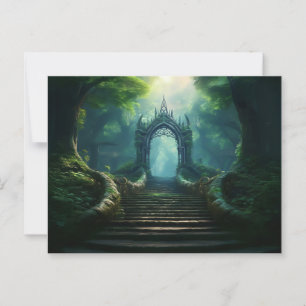Cartão Postal Escadas à Porta Antiga na Floresta Encantada