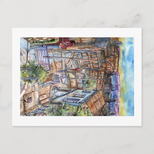 Cartão Postal Escalera al plan de Valparaíso (acuarela). (Frente)