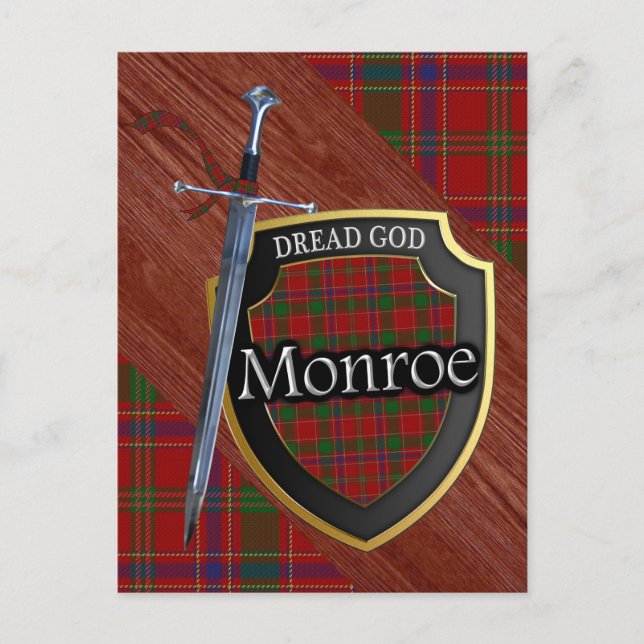 Cartão Postal Escocês Clã Monroe Munro Tartan Shield e Espada (Frente)
