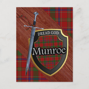 Cartão Postal Escocês Clan Munroe Munro Tartan Shield e Espada
