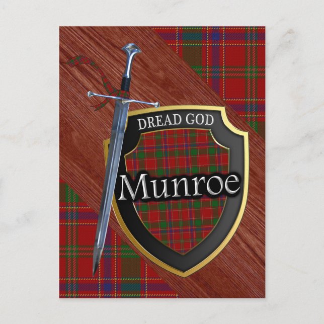 Cartão Postal Escocês Clan Munroe Munro Tartan Shield e Espada (Frente)