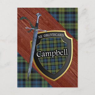 Cartão Postal Escocesa Campbell Tartan Sword & Shield
