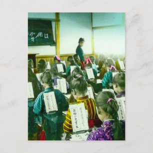 Cartão Postal Escola de Meninas do Japão Antigo Sala de Aula de 