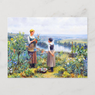 Cartão Postal Escolhendo Flores por Daniel Ridgway Knight