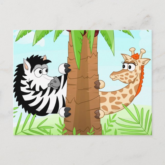 Cartão Postal Esconder zebra e girafa (Frente)
