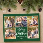 Cartão Postal Escoteiro Família Natal 5 Foto Verde<br><div class="desc">Cartão-postal da família feliz de Natal do Script de Pincel Moderno 4 - Forest Green</div>