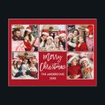 Cartão Postal Escoteiro Feliz Família Natal 5 Foto Vermelho<br><div class="desc">Cartão-postal de 4 Foto com o Script de Pincel Moderno - Feliz Família de Natal - Vermelho</div>
