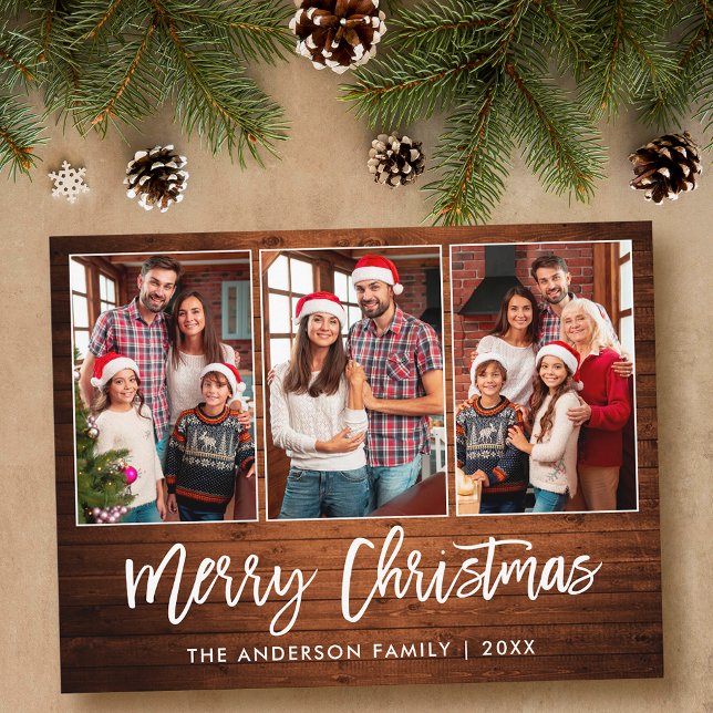 Cartão Postal Escova Rústica Madeira 3 Foto Natal (Customize to change your personalized text size or text style.)