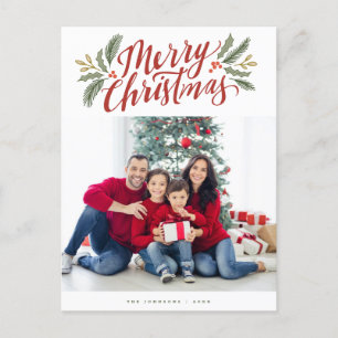 Cartão Postal Escrita natalícia e multifotografia de férias verd