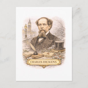 Cartão Postal Escritor Charles Dickens em estilo retrô