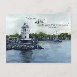 Cartão Postal Escritura Isaías 58:11 Farol de Maine Aquarela