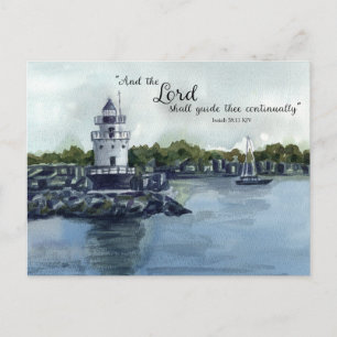 Cartão Postal Escritura Isaías 58:11 Farol de Maine Aquarela
