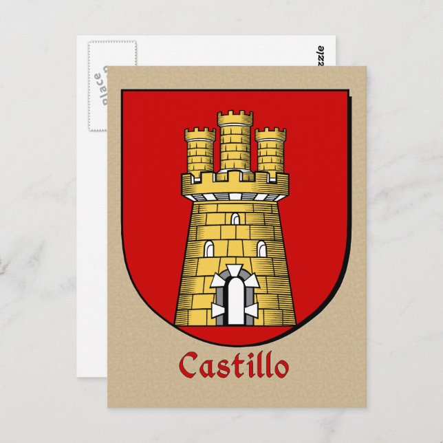 Cartão Postal Escudo Heráldico Ancestral Castillo (Frente/Verso)