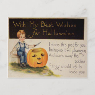 Cartão Postal Escultura de Abóbora (Cartão Antigo de Halloween)