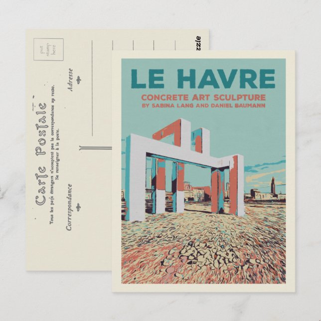 Cartão Postal Escultura de concreto Le Havre na praia França (Frente/Verso)