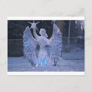 Cartão Postal Escultura de Inverno de Neve anjo Fé Cristianismo