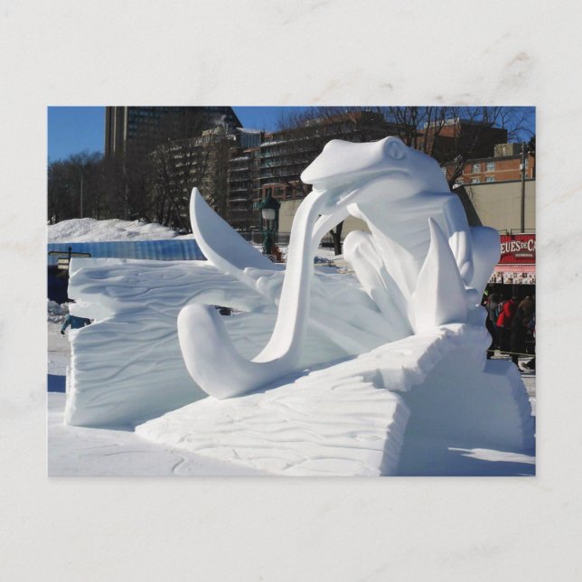 Cartão Postal Escultura de Neve sapo, Quebec, Canadá (Frente)