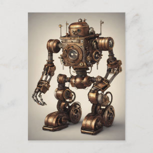 Cartão Postal Escultura de Robô Steampunk em Bronze