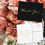Cartão Postal Escuro Dourado Faux Negro Moderno, Obrigado<br><div class="desc">Crie seu próprio cartão postal personalizado,  elegante moderno,  obrigado. Basta inserir sua mensagem / obrigado nota. Elegante obrigado anote cartão postal para uso no casamento,  casamento aniversário,  aniversário,  graduação,  chá de panela,  chá de fraldas,  feriados ou qualquer outra correspondência relacionada a ocasião especial.</div>
