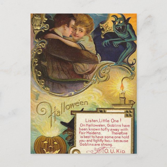 Cartão Postal Escute o pequeno no dia das bruxas (Frente)